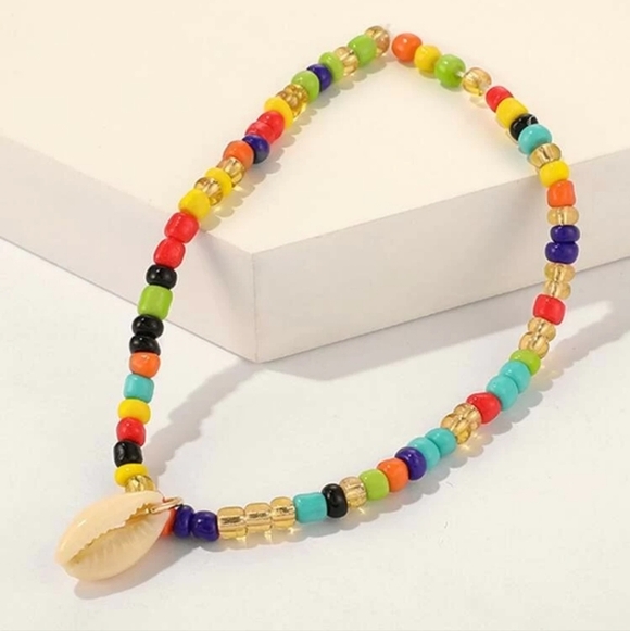 Colorful Beaded Anklet with Puka Shell Charm - Picture 3 of 5